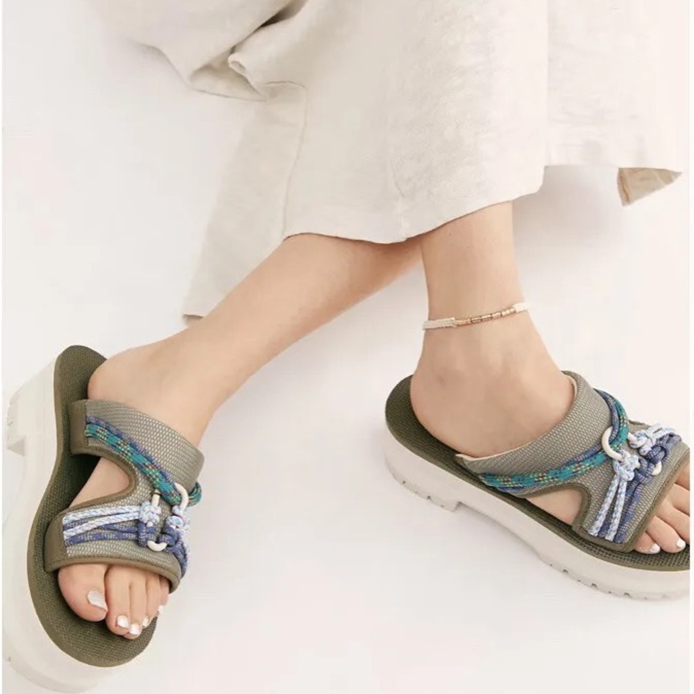 Teva Indio Carabiner Rope Flatform Sandals Burnt Olive Sz 7